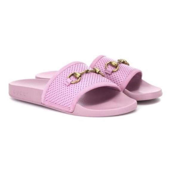 Gucci Shoes - GUCCI Malva Horsebit Leather Pink Slides